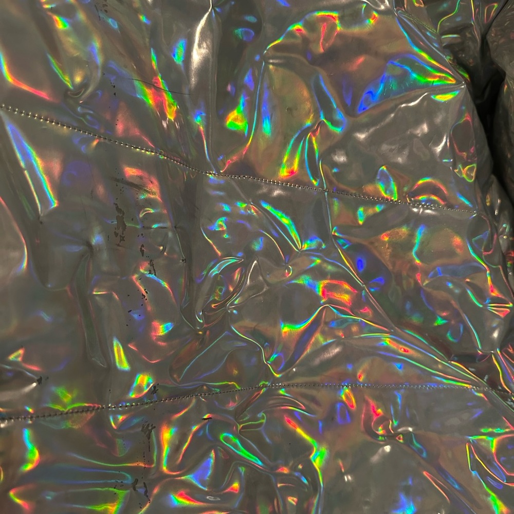Dolls Kill NWT Dark Savage Signals holographic Puffer Jacket From Club EXX - Picture 10 of 11